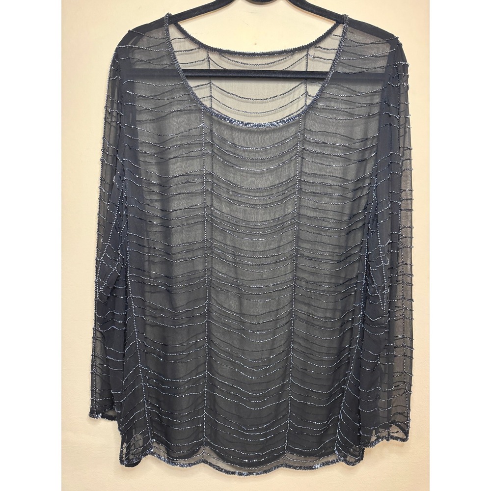 VTG Hand Beaded Silk Sheer Tunic Medium Spiderweb Goth Halloween Spooky‎